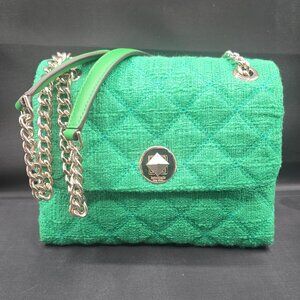 Kate Spade Natalia Solid Tweed Medium Flap Shoulder Crossbody Bag WKR00357 Green